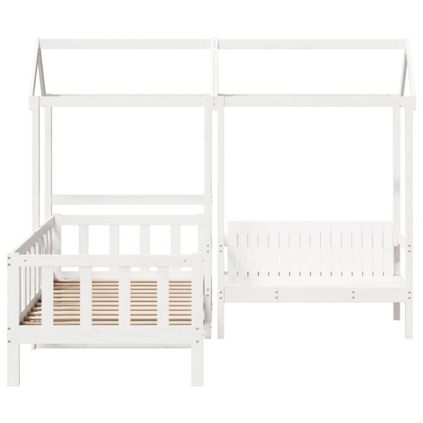 Set pat de zi/bancă cu acoperiș alb 80×200 cm lemn masiv de pin