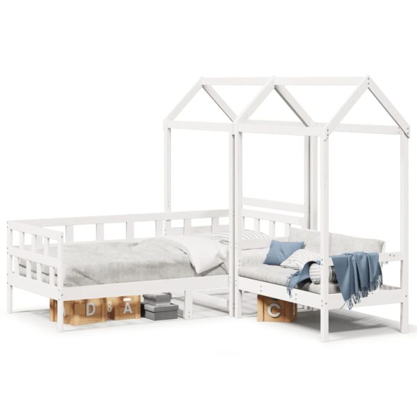 Set pat de zi/bancă cu acoperiș alb 90×200 cm lemn masiv de pin
