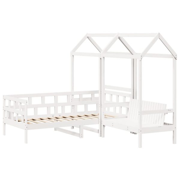 Set pat de zi/bancă cu acoperiș alb 90×200 cm lemn masiv de pin