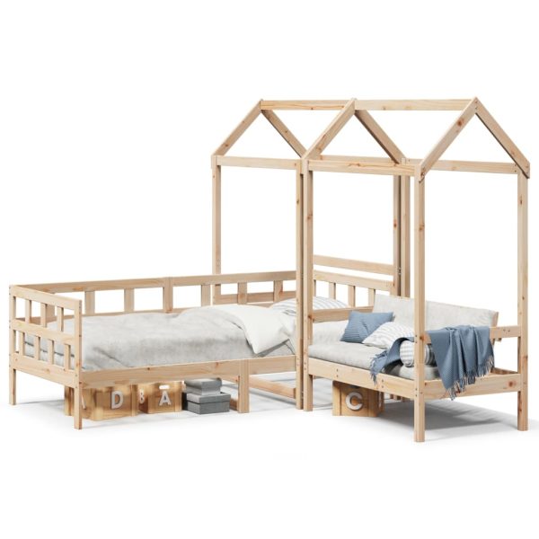 Set pat de zi cu acoperiș, 80×200 cm, lemn masiv de pin