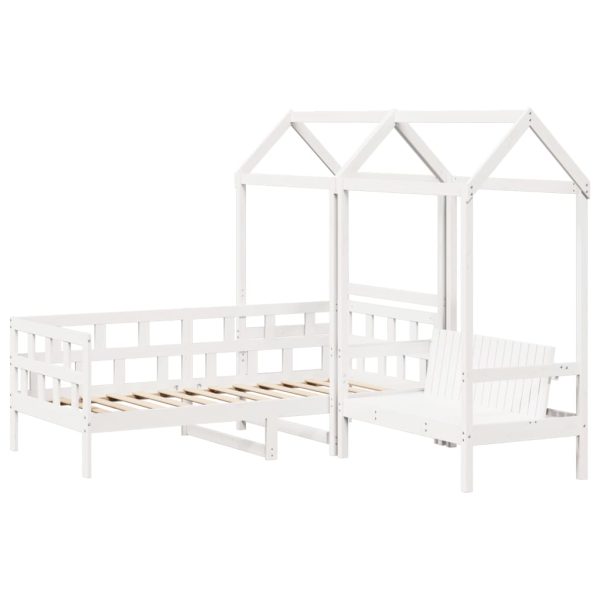 Set pat de zi cu acoperiș, alb, 90×190 cm, lemn masiv de pin