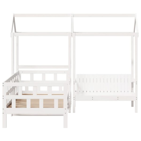 Set pat de zi cu acoperiș, alb, 90×190 cm, lemn masiv de pin