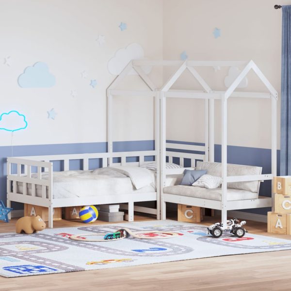 Set pat de zi cu acoperiș, alb, 90×190 cm, lemn masiv de pin