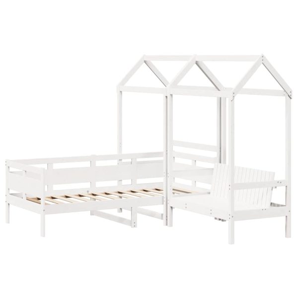 Set pat de zi/bancă cu acoperiș alb 90×190 cm lemn masiv de pin