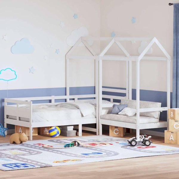 Set pat de zi/bancă cu acoperiș alb 90×190 cm lemn masiv de pin