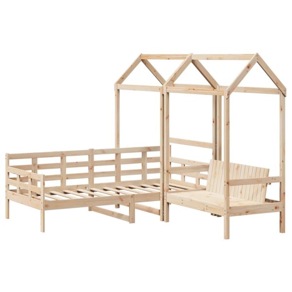 Set pat de zi/bancă cu acoperiș, 90×190 cm, lemn masiv de pin