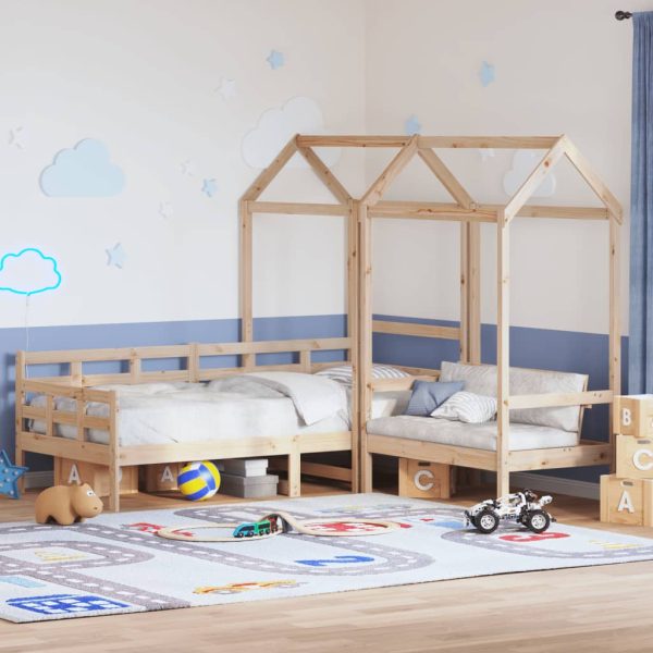 Set pat de zi/bancă cu acoperiș, 90×190 cm, lemn masiv de pin