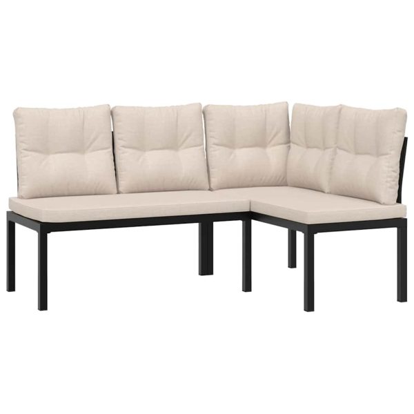 Set canapea de grădină, 4 piese, cu perne, negru, oțel vopsit