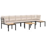 Set canapea de grădină, 5 piese, cu perne, negru, oțel vopsit