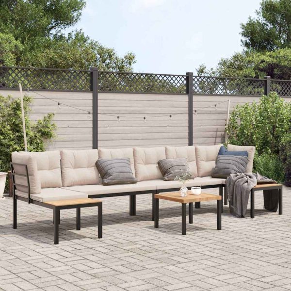 Set canapea de grădină, 5 piese, cu perne, negru, oțel vopsit