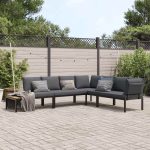 Set mobilier de grădină cu perne, 4 piese, negru, aluminiu