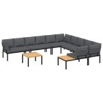 Set canapea de grădină, 7 piese, cu perne, negru, aluminiu