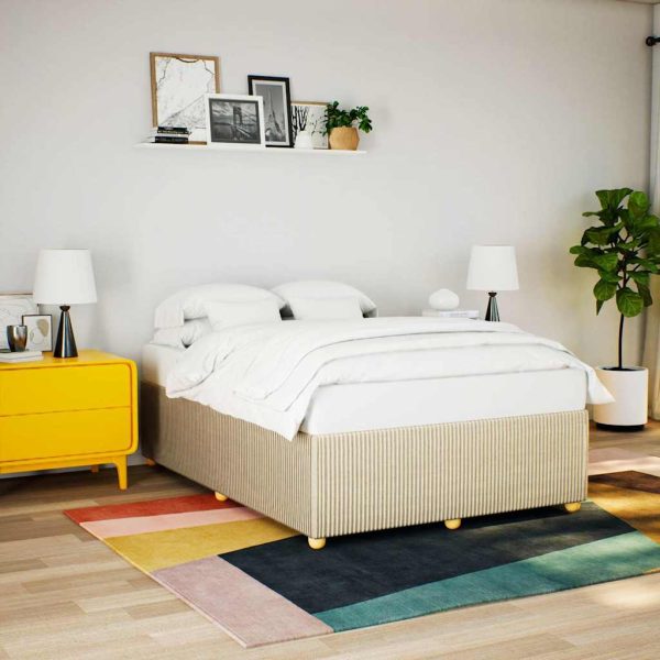 Cadru de pat fără saltea, crem, 140×190 cm, textil