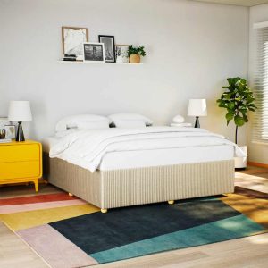 Cadru de pat fără saltea, crem, 180×200 cm, textil
