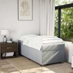 Pat box spring cu saltea, gri deschis, 90×190 cm, textil