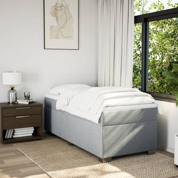 Pat box spring cu saltea, gri deschis, 90×190 cm, textil