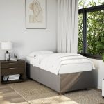 Pat box spring cu saltea, gri taupe, 90×200 cm, textil
