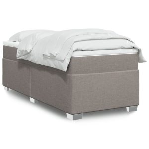 Pat box spring cu saltea, gri taupe, 90×200 cm, textil