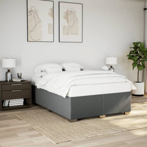 Pat box spring cu saltea, gri închis, 140×190 cm, textil