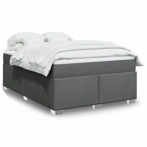 Pat box spring cu saltea, gri închis, 140×190 cm, textil