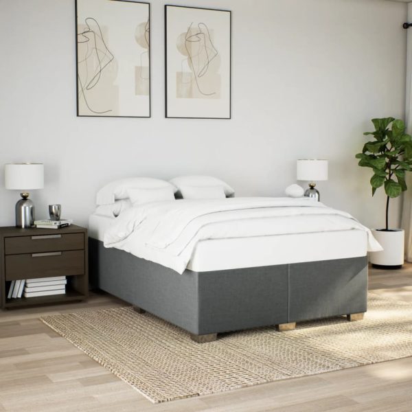 Pat box spring cu saltea, gri închis, 140×200 cm, textil