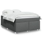 Pat box spring cu saltea, gri închis, 140×200 cm, textil