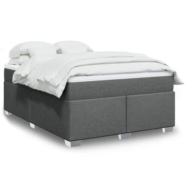 Pat box spring cu saltea, gri închis, 140×200 cm, textil