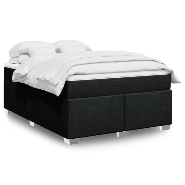 Pat box spring cu saltea, negru, 160×200 cm, textil