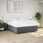 Pat box spring cu saltea, gri închis, 180×200 cm, textil