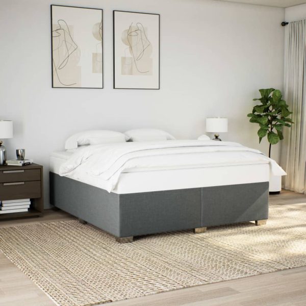 Pat box spring cu saltea, gri închis, 180×200 cm, textil