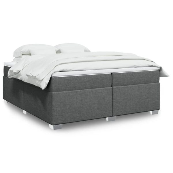 Pat box spring cu saltea, gri închis, 200×200 cm, textil