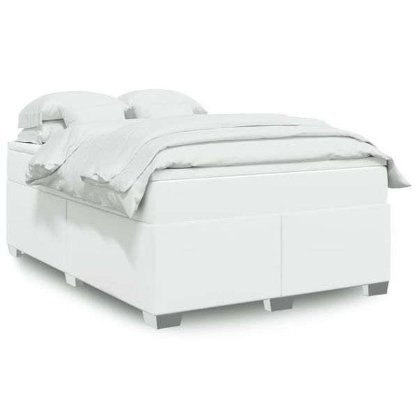 Pat box spring cu saltea, alb, 140×200 cm, piele ecologică