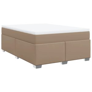 Pat box spring cu saltea, cappuccino, 140x200cm piele ecologică