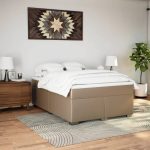 Pat box spring cu saltea, cappuccino, 140x200cm piele ecologică