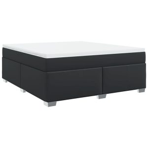 Pat box spring cu saltea, negru, 180×200 cm, piele ecologică
