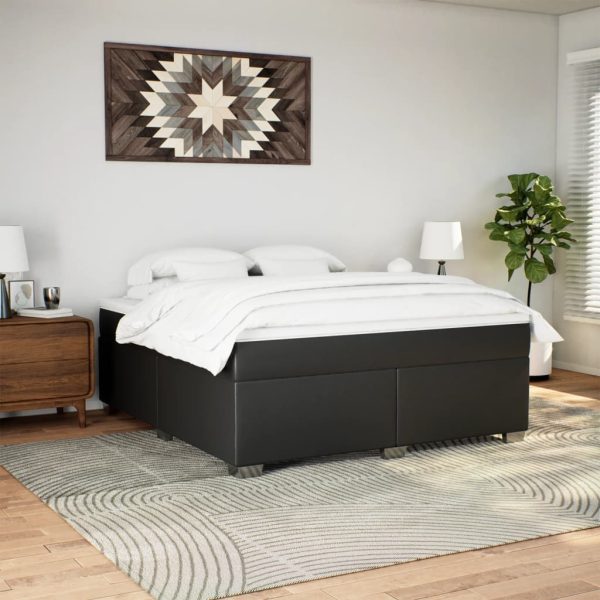 Pat box spring cu saltea, negru, 180×200 cm, piele ecologică