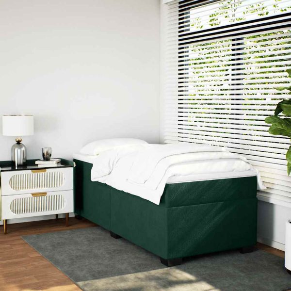 Pat box spring cu saltea, verde închis, 90×190 cm, catifea