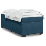 Pat box spring cu saltea, albastru închis, 90×200 cm, catifea