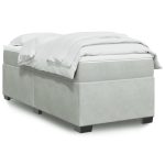Pat box spring cu saltea, gri deschis, 100×200 cm, catifea