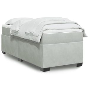 Pat box spring cu saltea, gri deschis, 100×200 cm, catifea