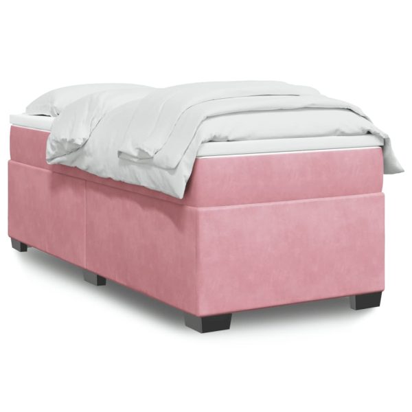 Pat box spring cu saltea, roz, 100×200 cm, catifea