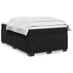 Pat box spring cu saltea, negru, 120×200 cm, catifea