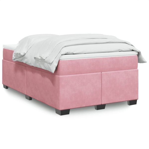 Pat box spring cu saltea, roz, 120×200 cm, catifea