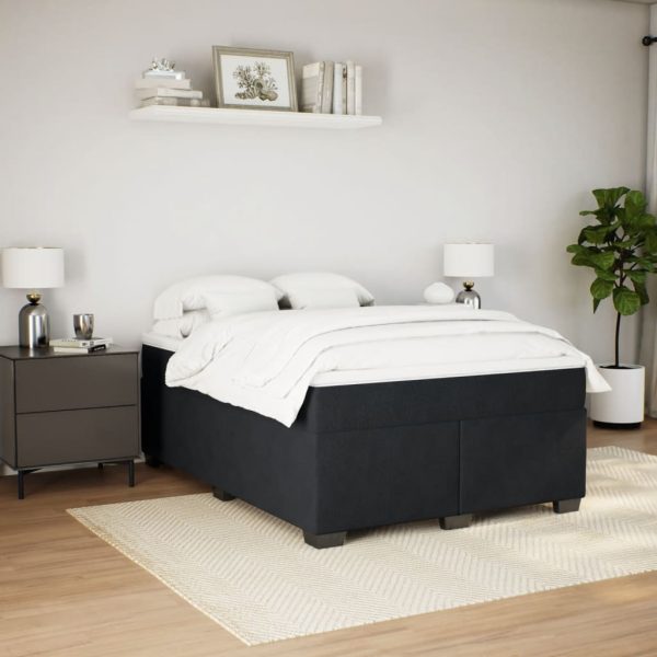 Pat box spring cu saltea, negru, 140×200 cm, catifea