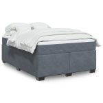 Pat box spring cu saltea, gri închis, 160×200 cm, catifea