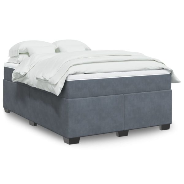 Pat box spring cu saltea, gri închis, 160×200 cm, catifea
