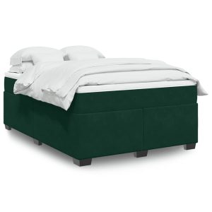Pat box spring cu saltea, verde închis, 160×200 cm, catifea