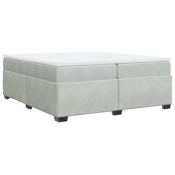 Pat box spring cu saltea, gri deschis, 200×200 cm, catifea