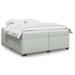 Pat box spring cu saltea, gri deschis, 200×200 cm, catifea