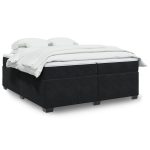 Pat box spring cu saltea, negru, 200×200 cm, catifea